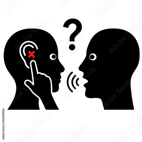 Hearing impairment and communication problem illustration in flat icon style, black and white, accessibility and awareness concept