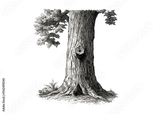 Chestnut Tree Trunk Engraving, vintage botanical sketch, rustic tree art, eco-friendly print, chestnut bark texture, black sketch, woodland decor, retro forest illustration,