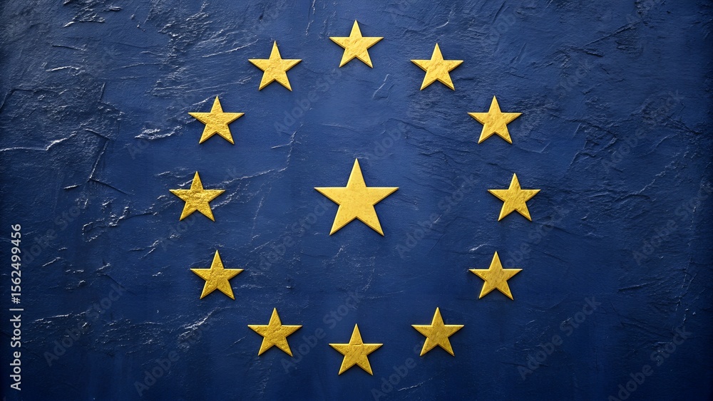 Golden stars arranged in a circle on a blue textured background in a patriotic design concept image