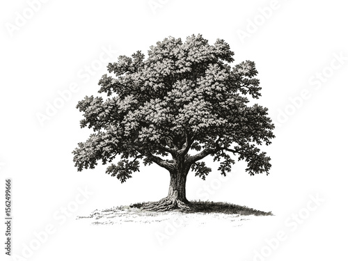 Vintage Chinkapin Oak Tree Sketch, botanical hand-drawn illustration, rustic tree decor, woodland art print, nature-inspired engraving, black ink oak leaves, eco botanical wall art,