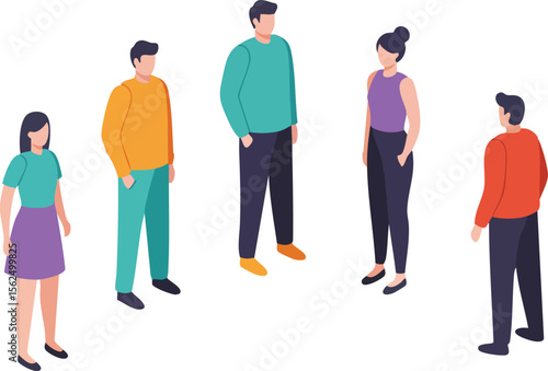 Group of diverse people standing and interacting in casual clothing vector illustration