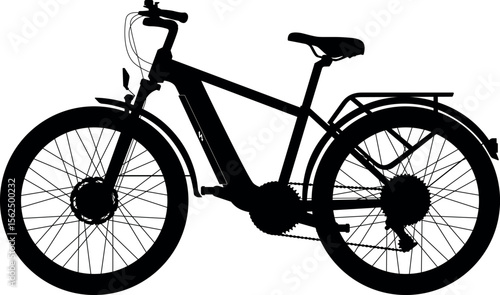 City ​​e-bike top tube frame. Touring Hybrid Trekking bike, E-city bike for men and unisex. Electric Trekking low step through bike realistic silhouette	
