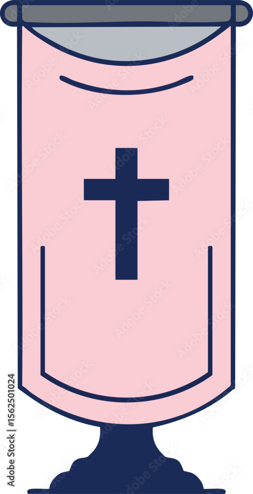 Fototapeta premium Christian church banner with cross symbol on pink cloth hanging vector design for religious decoration and worship purposes