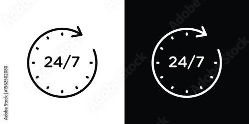 24 7 icon Black and White Vector Graphic