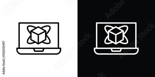 Computer simulation icon Black and White Vector Graphic