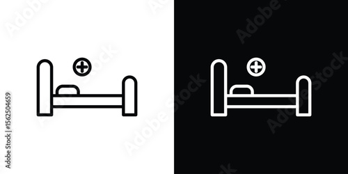 Hospital bed icon Black and White Vector Graphic