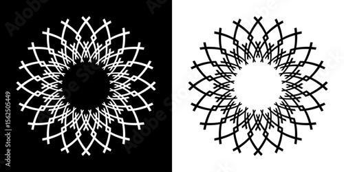 Design Elements Set. Radial Geometric Black and White Patterns.