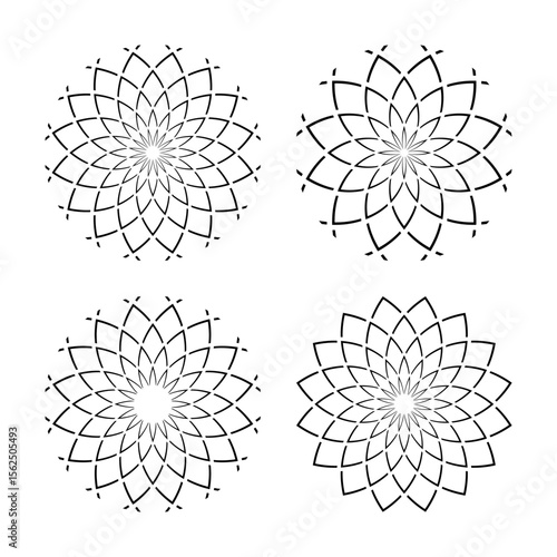 Design Elements Set. Abstract Flower Icons. Radial Geometric Floral Patterns.