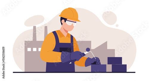 Skilled worker in safety gear welding metal parts on a factory floor, representing industrial manufacturing and production processes.