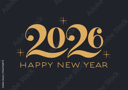 2026 Elegant Vector Hand Lettering. Happy New Year Phrase. Festive Typography.