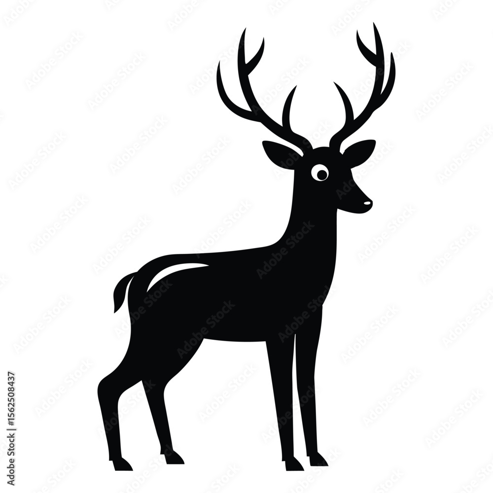 Obraz premium Stylized Black Silhouette of a Deer with Antlers on White Background
