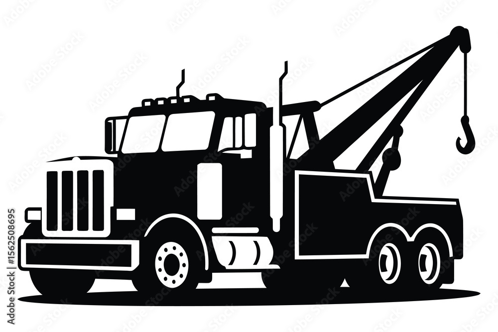 Tow Truck Icon with Hook: Wrecker, Breakdown & Roadside Assistance Vehicle Symbol for Automotive Services & Emergency Aid Tow Truck Icon with Hook: Wrecker, Breakdown & Roadside Assistance Vehicle Symbol for Automotive Services & Emergency Aid