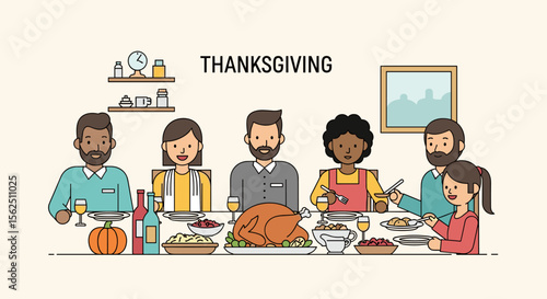 Thanksgiving Dinner: A Family Gathering with Roasted Turkey and Festive Cheer.