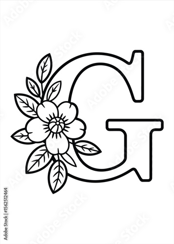 Decorative letter g with flower and leaves monogram design