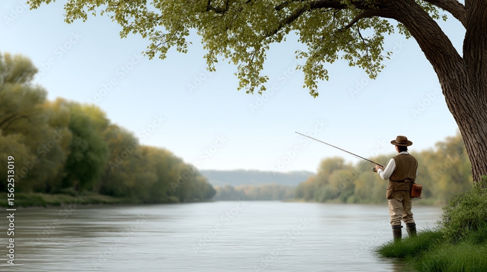 Man fishing by river Man fishing by river