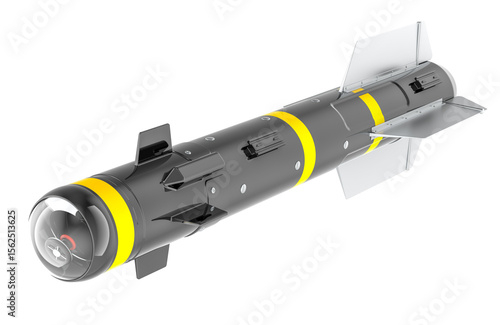 Anti-tank guided missile or hellfire missile. 3D rendering isolated on transparent background