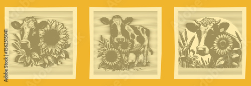Wallpaper Mural Vintage Line Halftone Dairy Cow Illustration with Sunflower Headpiece – Rustic Farm Animal Art Bundle – Black and White Graphic Set for Print, Poster, T-shirt, Sticker Design Torontodigital.ca