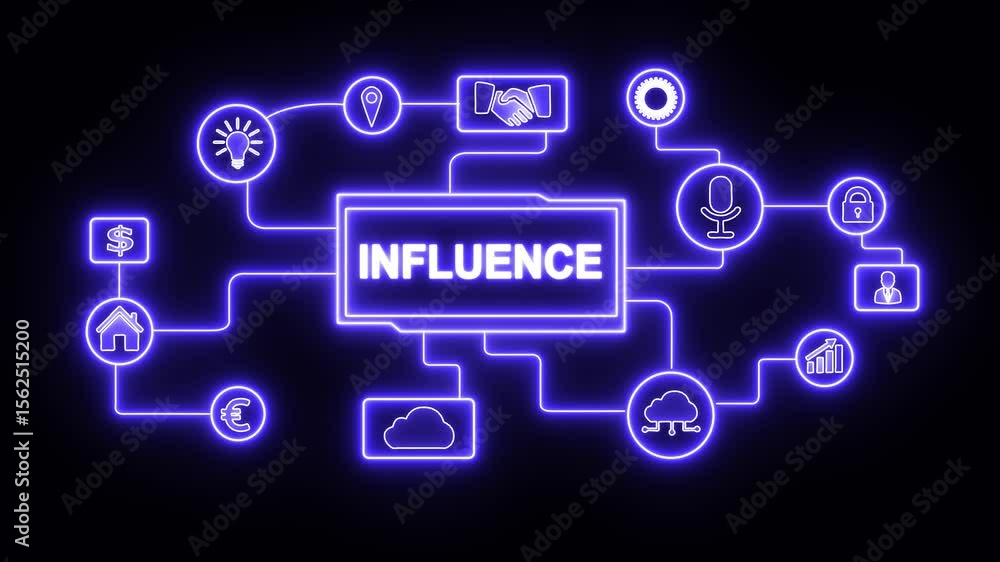 Glowing neon line Influencer marketing concept animated. Business, Technology, Internet and network concept. 4k video motion graphics footage black background. Glowing neon line Influencer marketing concept animated. Business, Technology, Internet and network concept. 4k video motion graphics footage black background.