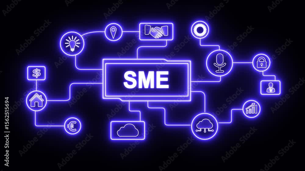 The concept of business, technology, the Internet and the network. Glowing neon line black screen of the future and sees the inscription: SME concept animation project The concept of business, technology, the Internet and the network. Glowing neon line black screen of the future and sees the inscription: SME concept animation project