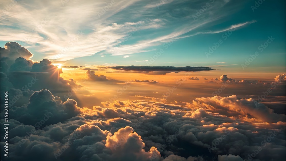 Sunrise Above the Clouds – Aerial View with Golden Light Sunrise Above the Clouds – Aerial View with Golden Light