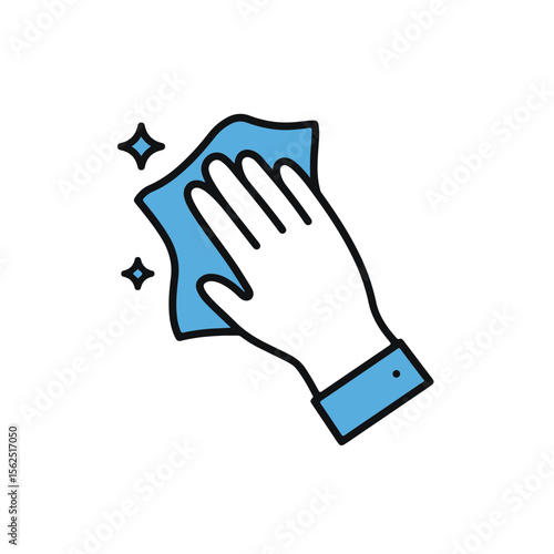 A hand wiping with a blue cleaning cloth. 