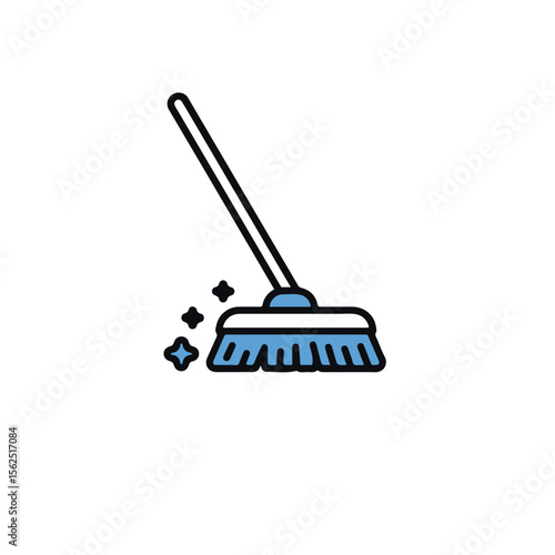 Illustration of a broom sweeping, symbolizing cleanliness and maintenance.