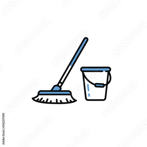 Mop and bucket cleaning equipment illustration.