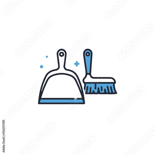 A dustpan and brush set cleaning the household.