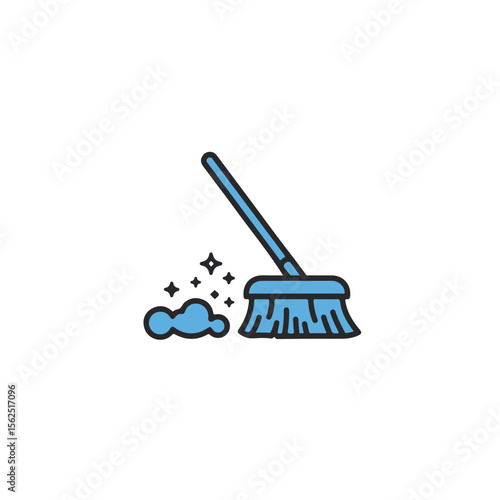 A simplified illustration of a broom sweeping away dust.