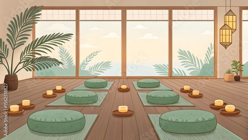 Peaceful Meditation Studio with Floor Cushions and Natural Light