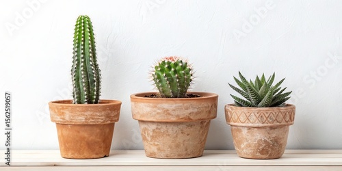 Three Succulents in Terracotta Pots, Minimalist Home Decor, Interior Design, Plants Succulents, Cactus, Home Decor