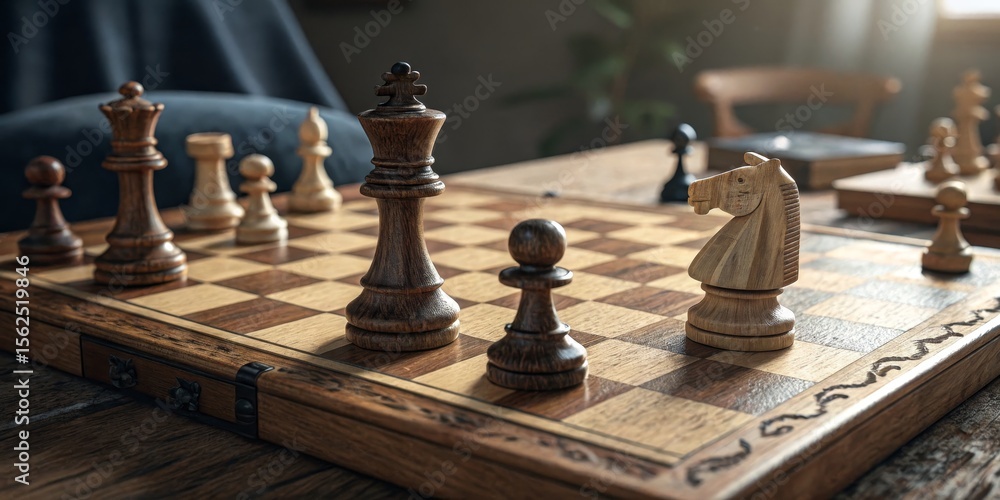 Wooden Chessboard Game Setup Close-up Composition, Strategy Concept, Chess Pieces Chess, Strategy Game Wooden Chessboard Game Setup Close-up Composition, Strategy Concept, Chess Pieces Chess, Strategy Game