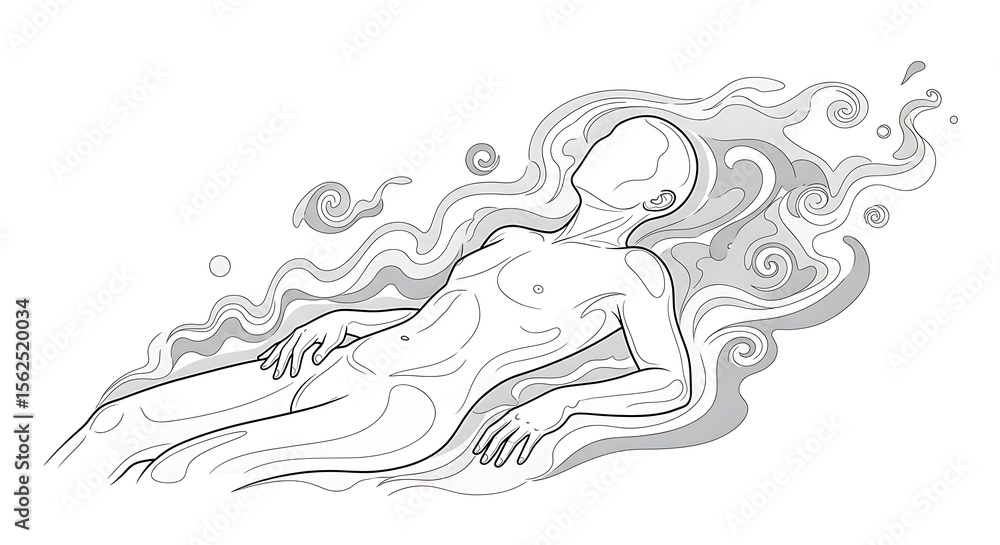 Obraz premium Surreal Reclining Figure Vector – Conceptual Mental Rest Illustration
