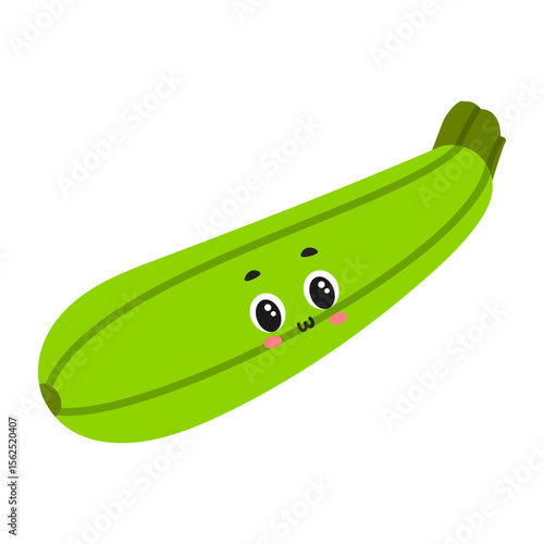 Cute kawaii zucchini with smiling face – cartoon vegetable vector illustration for kids