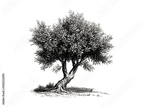 Olive tree engraving vintage style, hand-drawn botanical illustration, Mediterranean olive branches, rustic tree art, floral black sketch, old engraving style, nature decor, farmhouse wall art