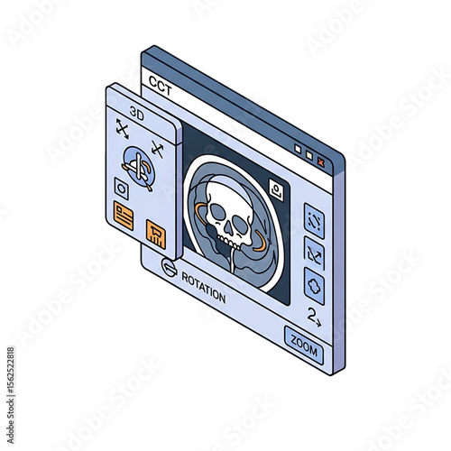 MRI or CT scan display interface showing brain and head imagery.