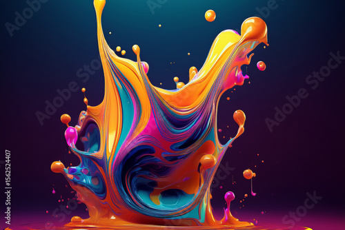 A Joyful Eruption of Multicolor Liquid Paint, a Festive and Vibrant Abstract Fountain Splash