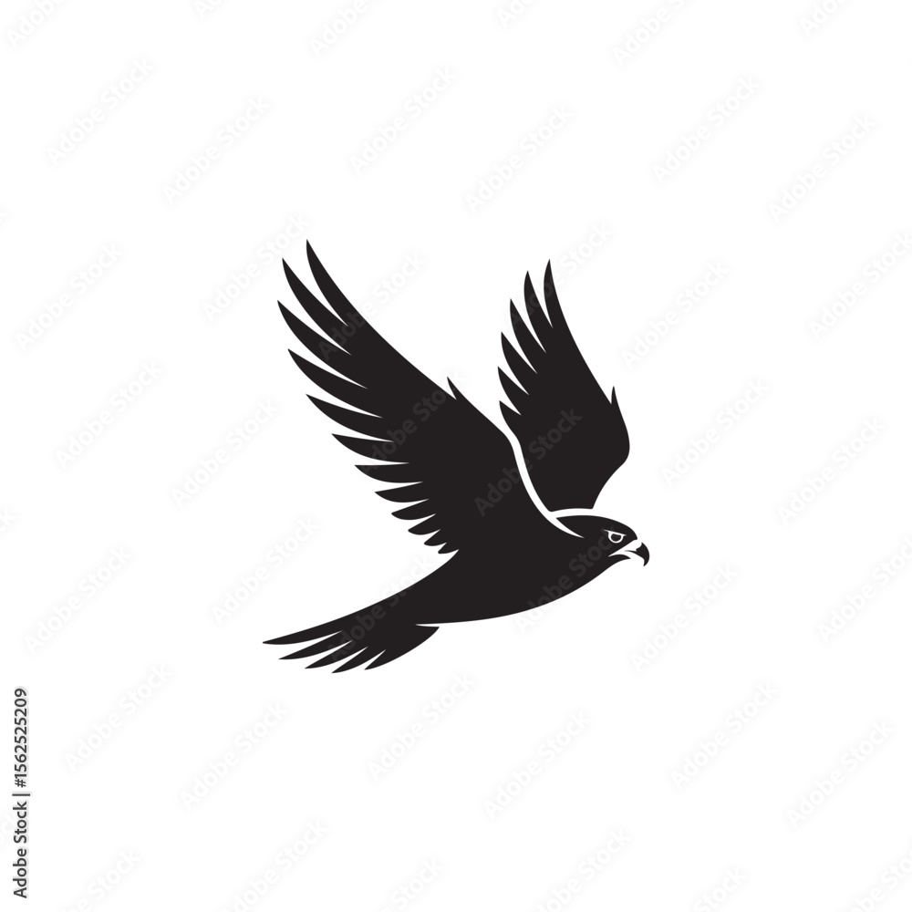 Fototapeta premium Powerful Falcon Silhouette in Flight.A sleek, black silhouette of a falcon soaring through the air.