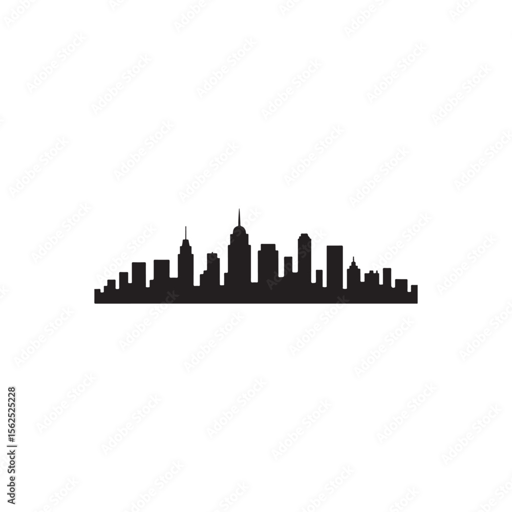 Fototapeta premium Silhouette of a bustling city skyline.A simple, clean silhouette of a modern city skyline.