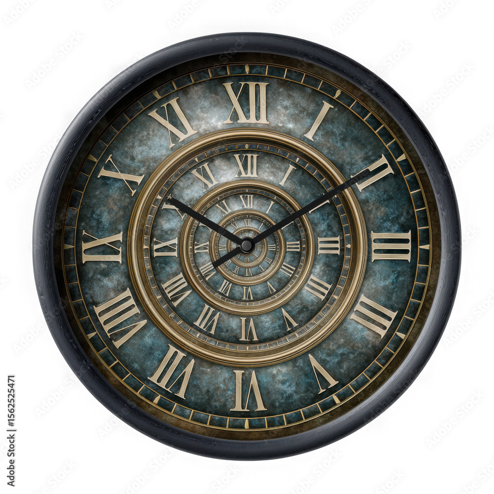 Obraz premium Intricate roman numeral clock face with infinite spiral effect isolated on transparent background