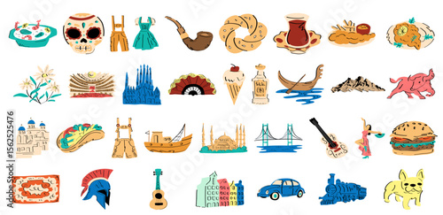 Colorful Collection of Cultural Icons from Around the World