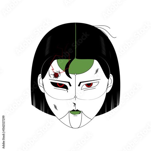 Cyberpunk Anime Character Portrait with Injury