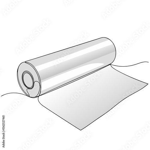 Roll of plastic film, cling wrap, or foil, unrolling on a surface, concept of packaging and storage. Vector illustration