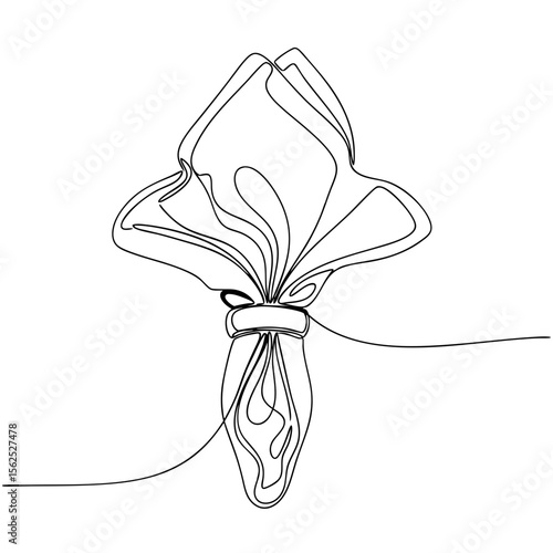 Napkin in ring line drawing – minimal continuous line illustration of a folded napkin with decorative holder. Vector illustration.