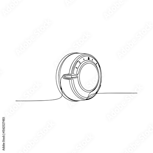 Continuous line drawing of a round dial or button with indicators, symbolizing control and adjustment. Vector illustration for technology, settings, or interface design