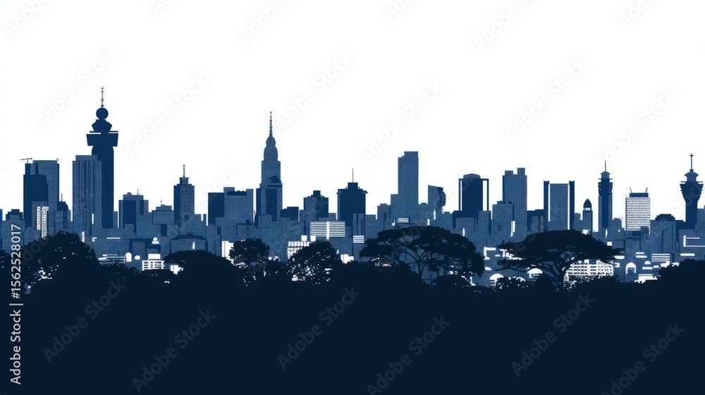 Fototapeta premium Silhouette of Addis Abeba skyline in navy blue, modern cityscape, Ethiopia urban architecture background