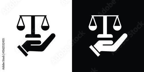 Justice scales in Hand icon symbol. simple design editable.
