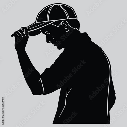 Man adjusting a baseball cap silhouette vector design art and illustration