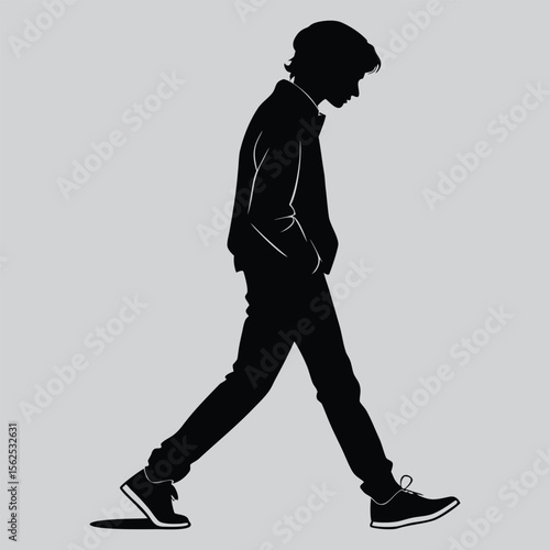 Teen walking with hands in pockets silhouette vector design art and illustration