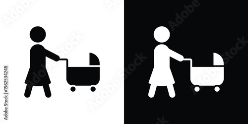 Woman with Baby Stroller icon symbol. simple design editable.